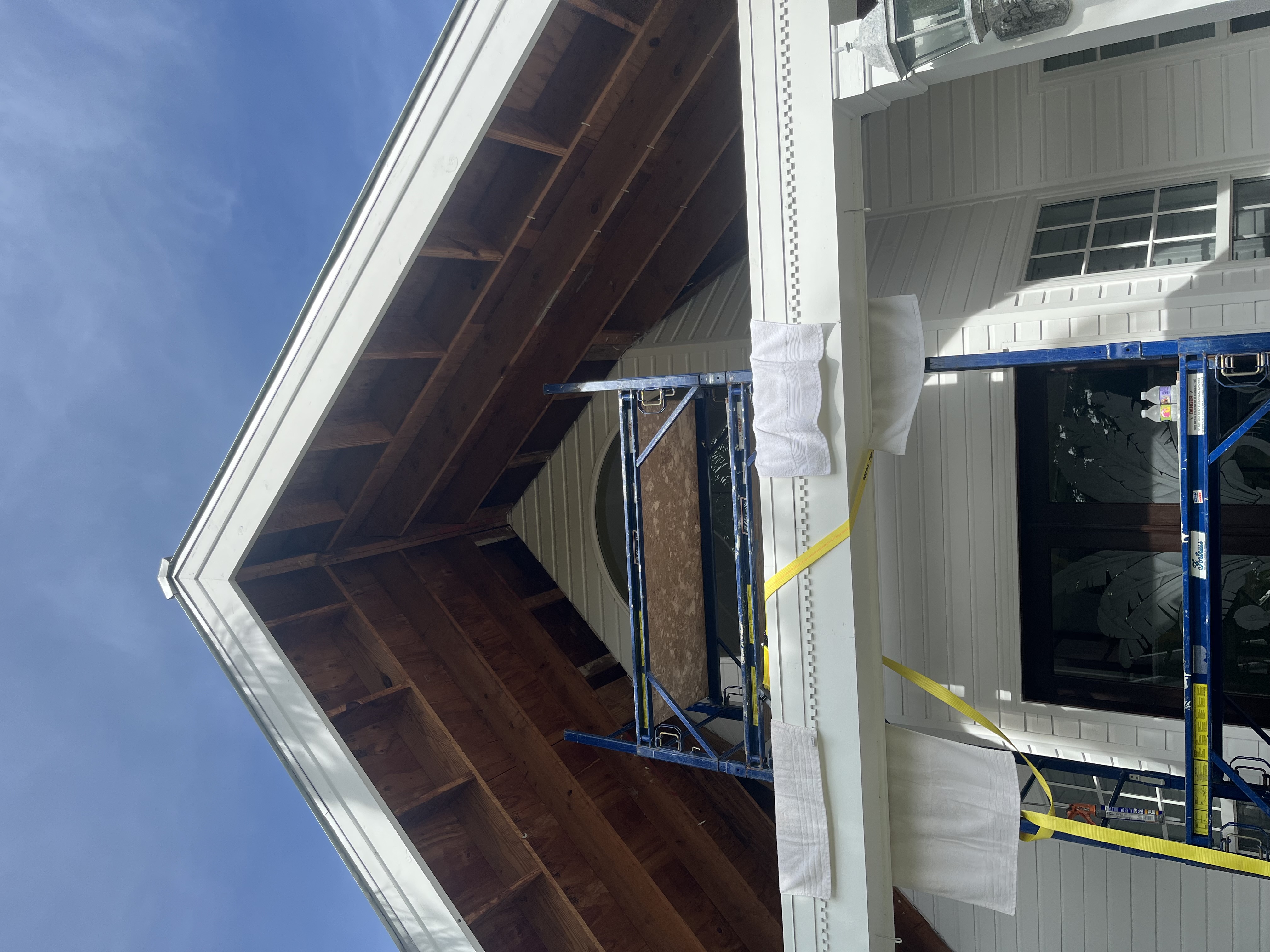 Open front entry gable before the tongue and groove ceiling boards were installed