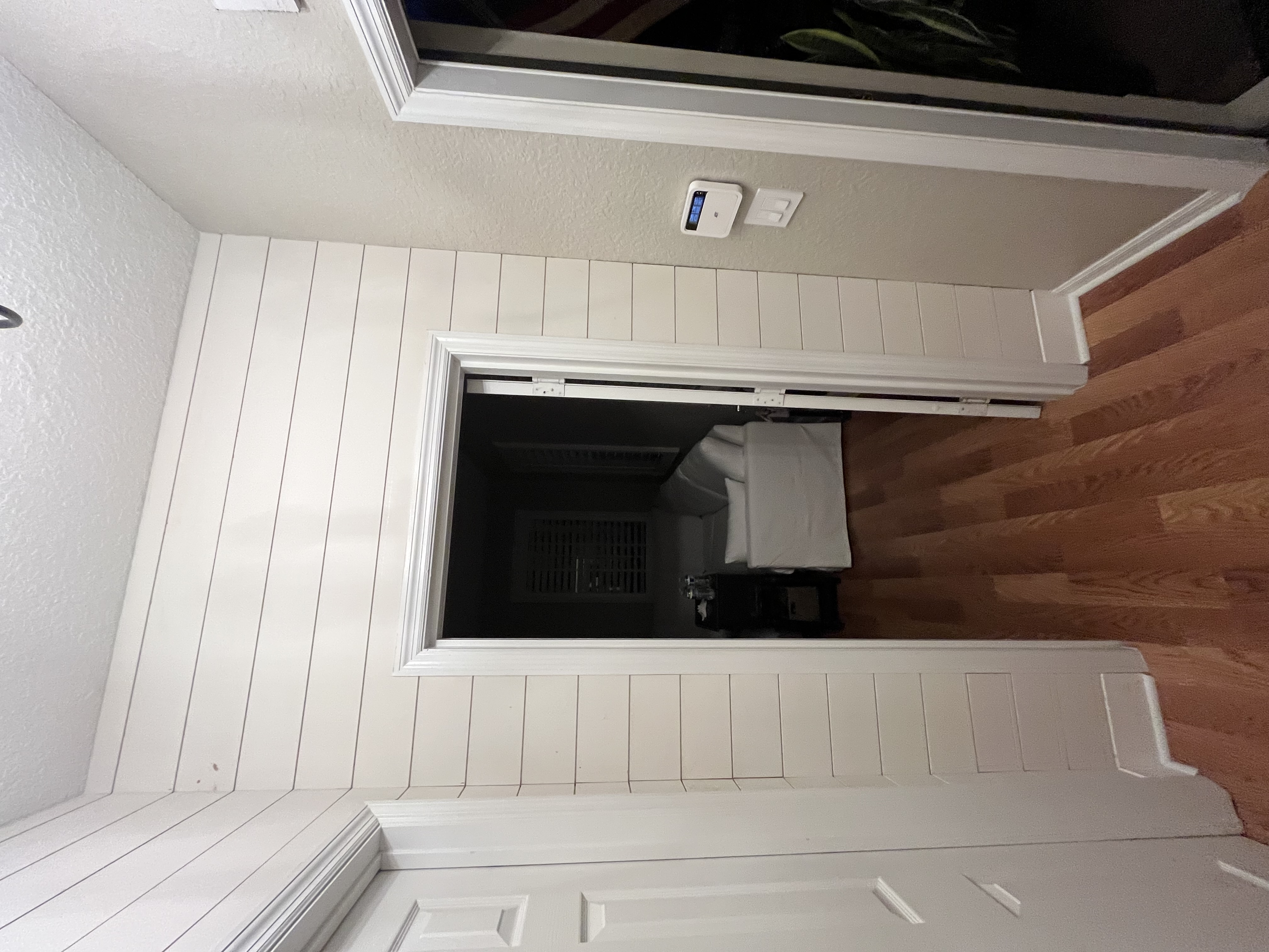 Wider view of the stairwell wall paneling after more of the finish work was completed